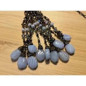 Tanzanite Stone, Leather Cord Liz Palacios Necklace. Signed 14” W 3” Ext.